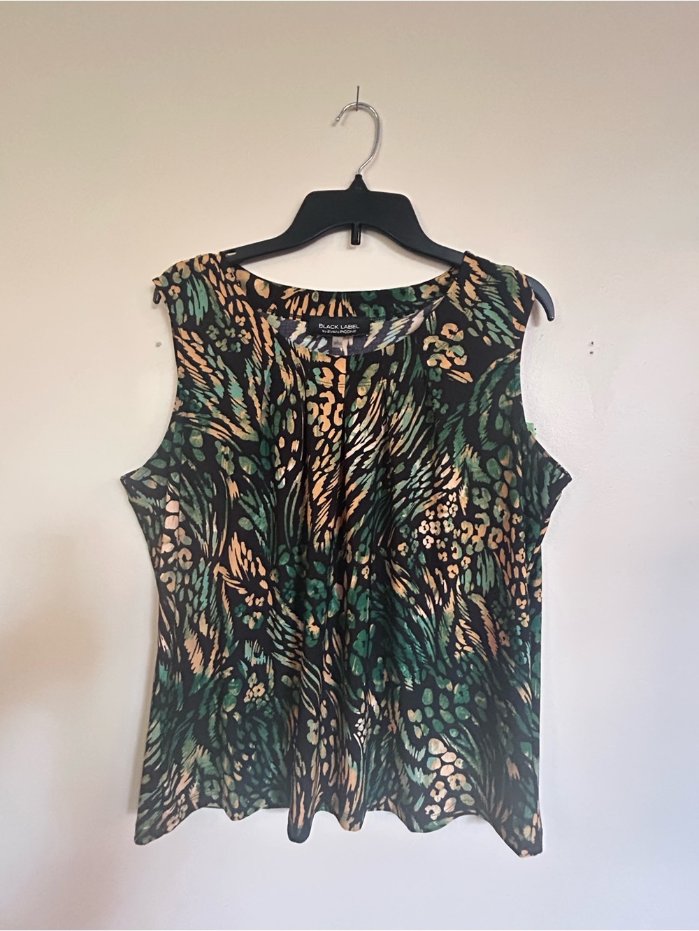 Evan Picone Black Label Green & Tan Patterned Sleeveless Camisole